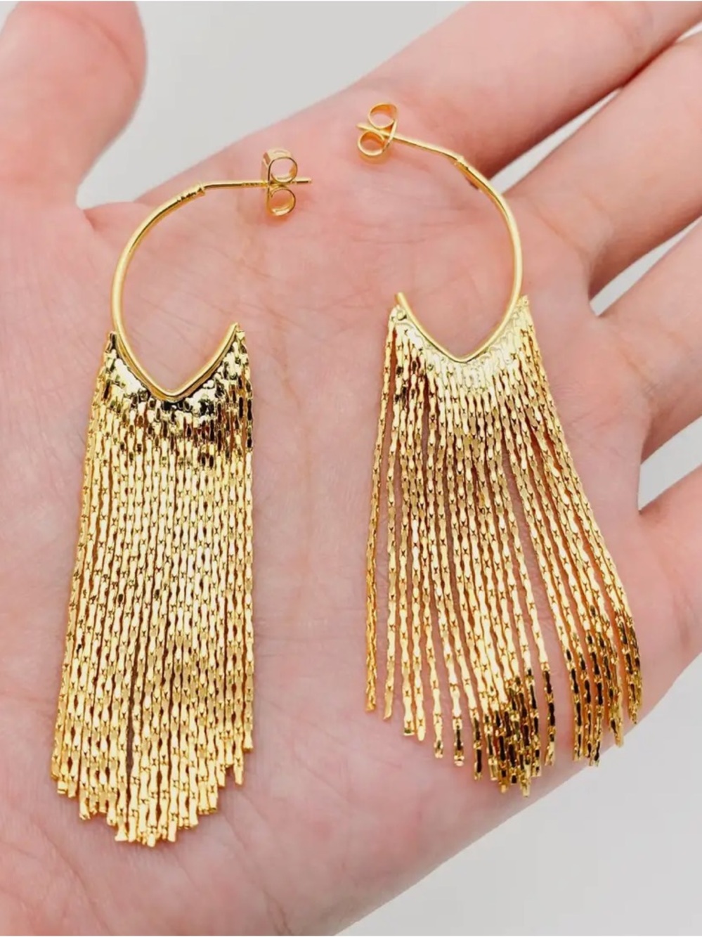 260. 18k gold chain tassel post earrings
